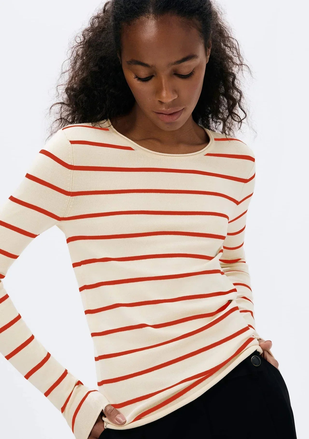 Blusa Feminina Manga Longa Slim Listrada em Tricô
