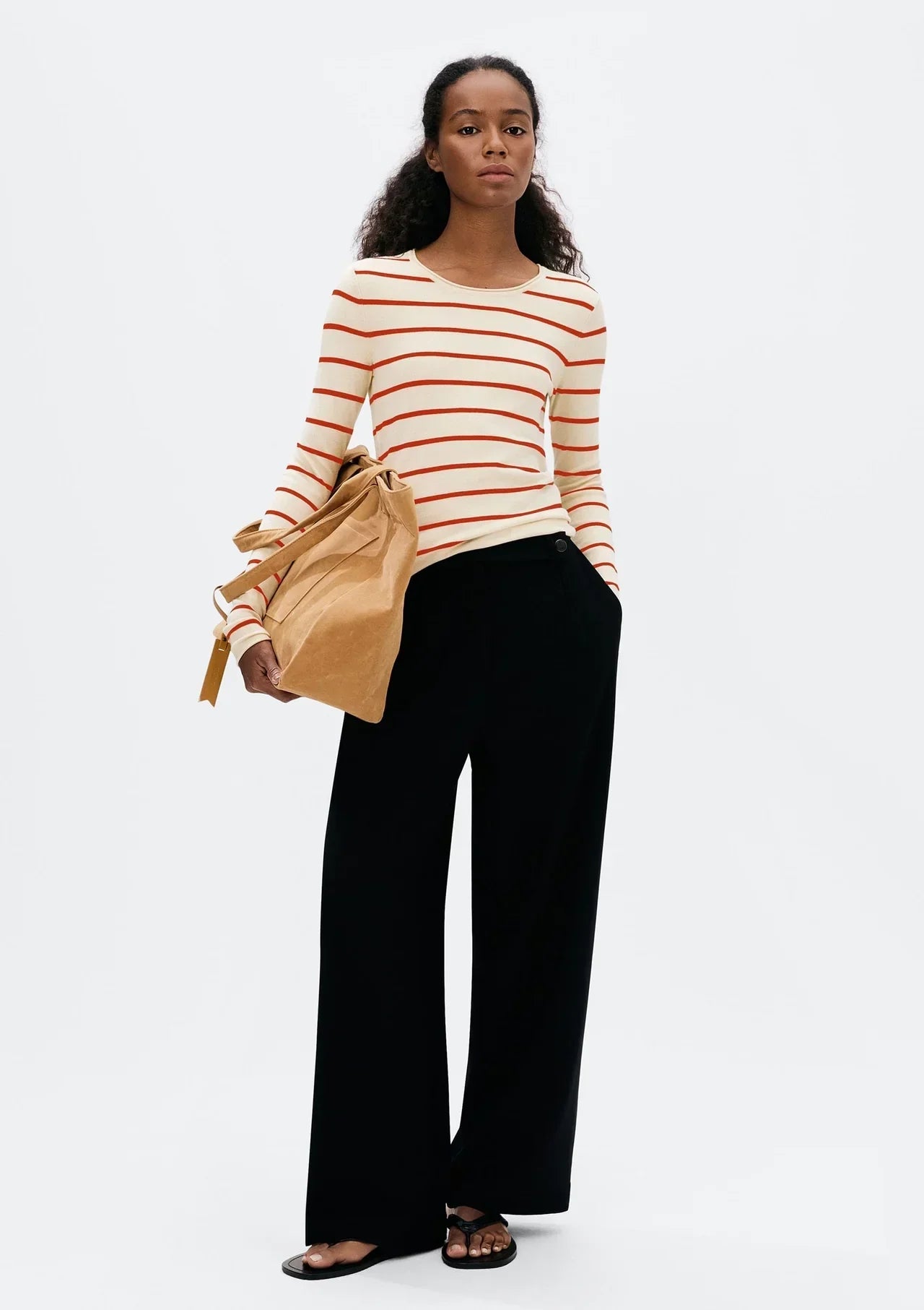Blusa Feminina Manga Longa Slim Listrada em Tricô