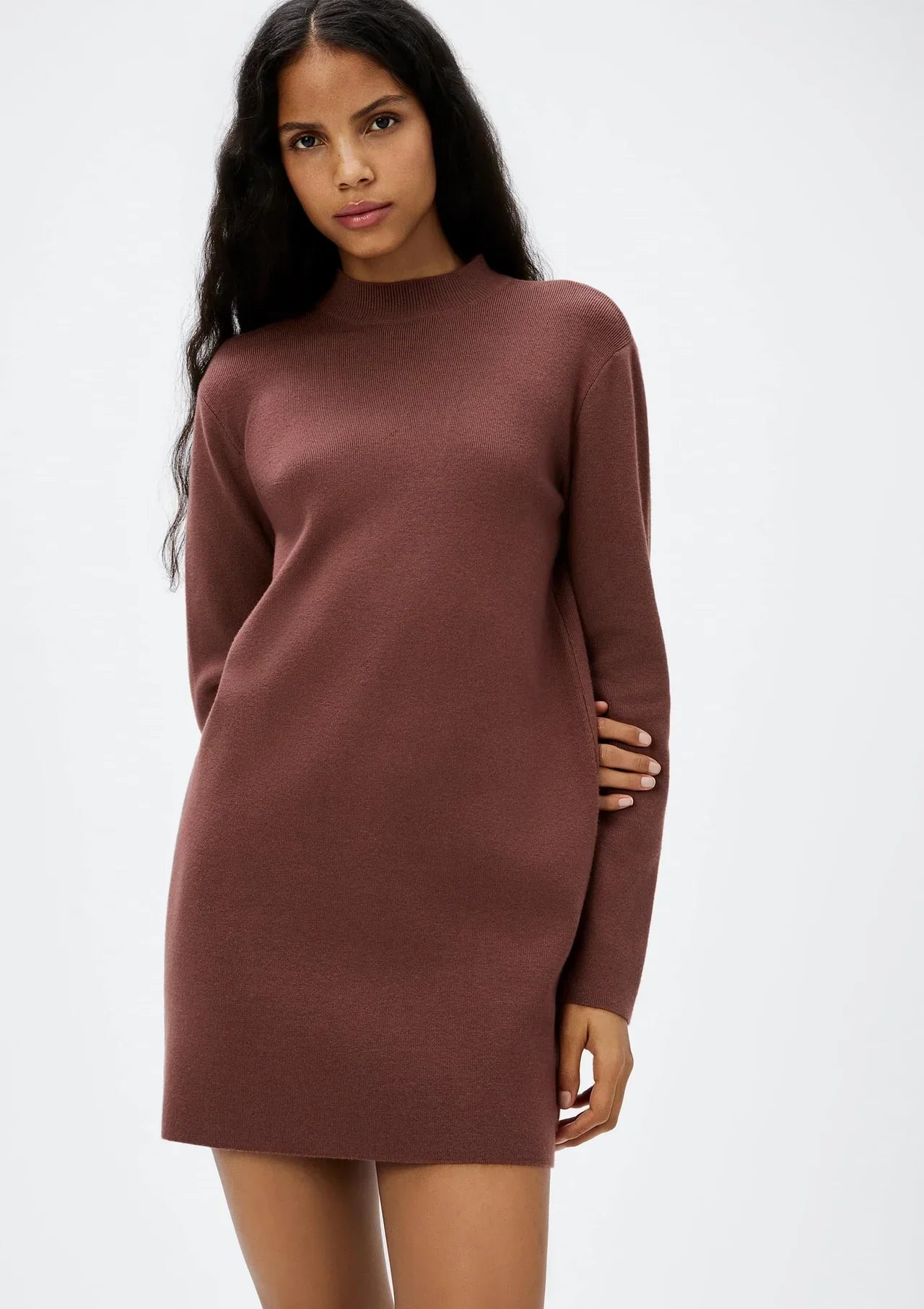 Vestido Curto Manga Longa em Tricô
