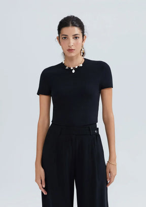 Blusa Feminina Manga Curta Slim em Ribana