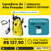 (OFERTA VÁLIDA ATÉ AS 23:59) Lavadora Compacta de Alta Pressão Kärcher 1500 PSI + 2 Brindes
