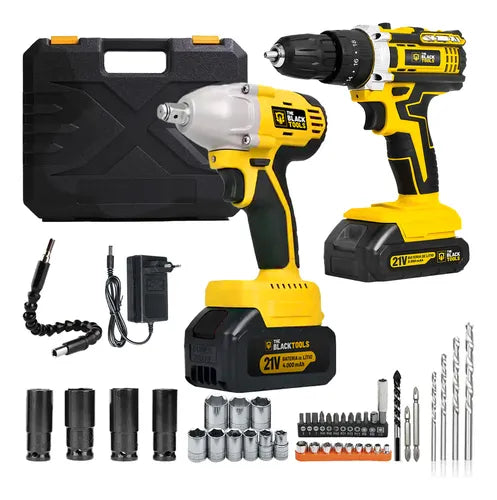 Kit Furadeira De Impacto + Chave De Impacto A Bateria 21v