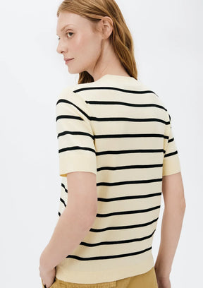Blusa Feminina Manga Curta Listrada em Tricô Fio Tinto